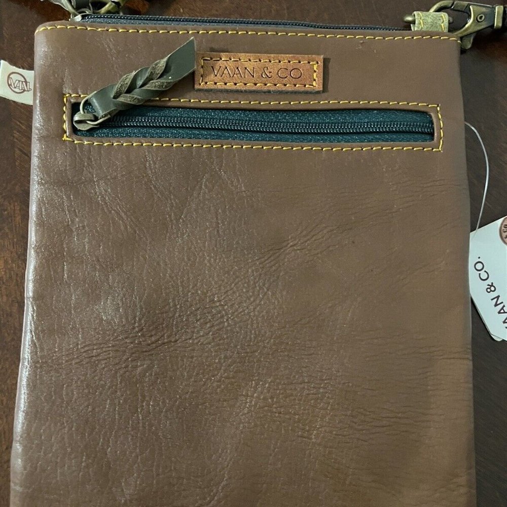 NWT Vaan & Co Upcycled Leather & Canvas Crossbody Handbag Purse Color Small Bag
